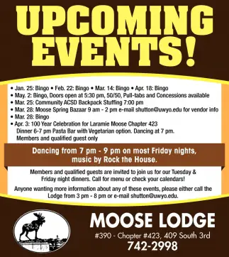 moose lodge calendar of events
